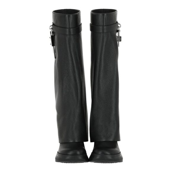 Givenchy Shark Lock Biker Boots In Grained Leather Black Womens - Picture 5 of 6